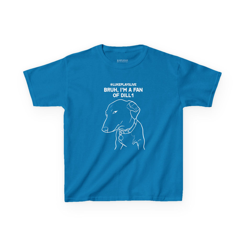 Dill1 Fan Dog Line Art Kids Tee | "Bruh, I'm a Fan of Dill1"
