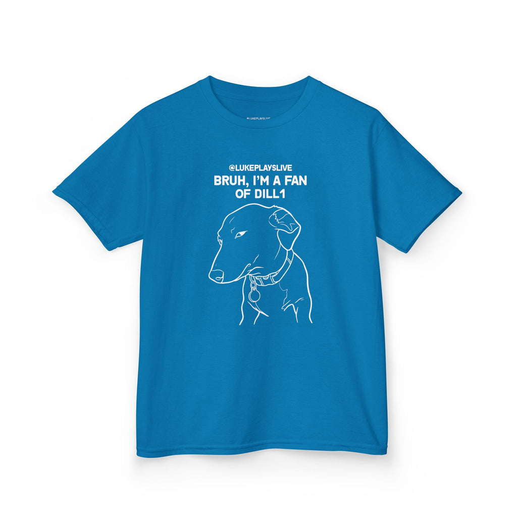 Dill1 Fan Dog Line Art Kids Tee | "Bruh, I'm a Fan of Dill1"