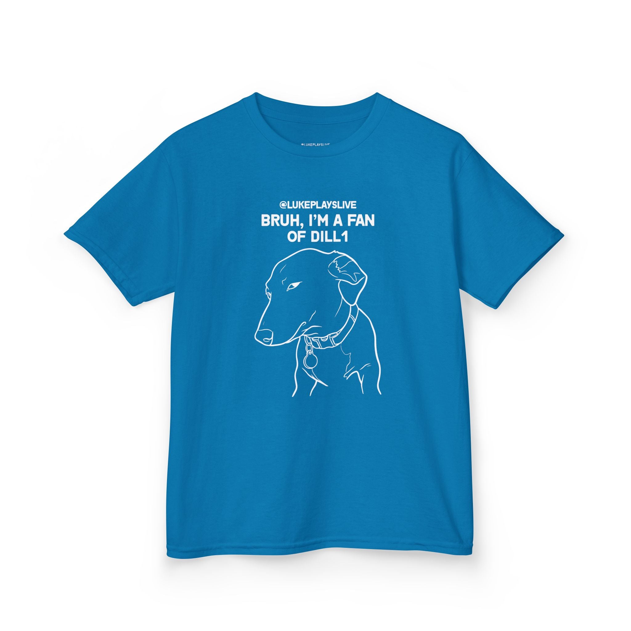 Dill1 Fan Dog Line Art Kids Tee | "Bruh, I'm a Fan of Dill1"