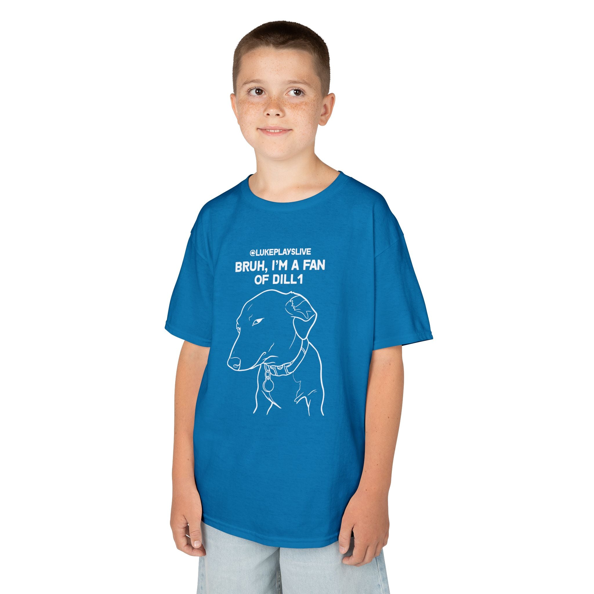 Dill1 Fan Dog Line Art Kids Tee | "Bruh, I'm a Fan of Dill1"