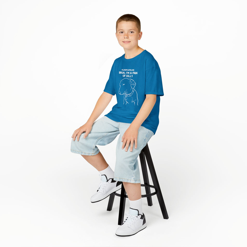 Dill1 Fan Dog Line Art Kids Tee | "Bruh, I'm a Fan of Dill1"